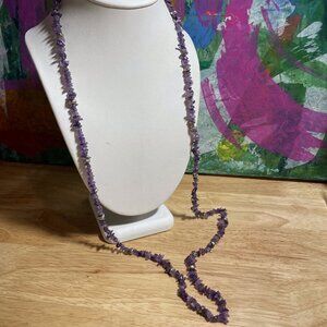 Amethyst Stone Chip Beaded Necklace 36” L